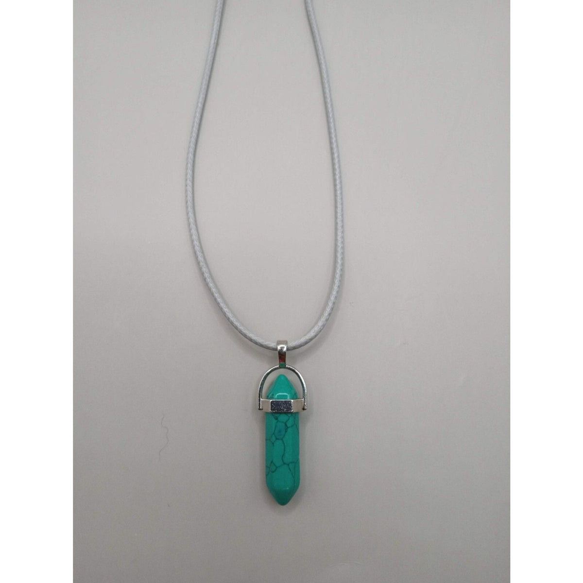 Pointed Turquoise Stone Pendant Necklace on Gray Cord