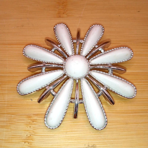 1960s Sarah Coventry White Enameled Christmas Snowflake Flower Brooch