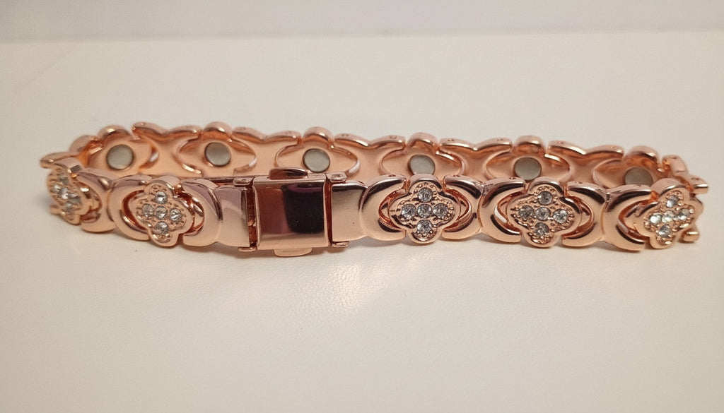 Beautiful Vintage Rose Gold Tone Magnetic Bracelet with Crystal Links