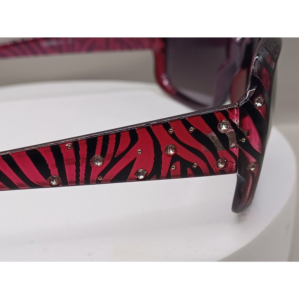 Panama Jack Pink and Black Zebra Print Rhinestone Bling Sunglasses