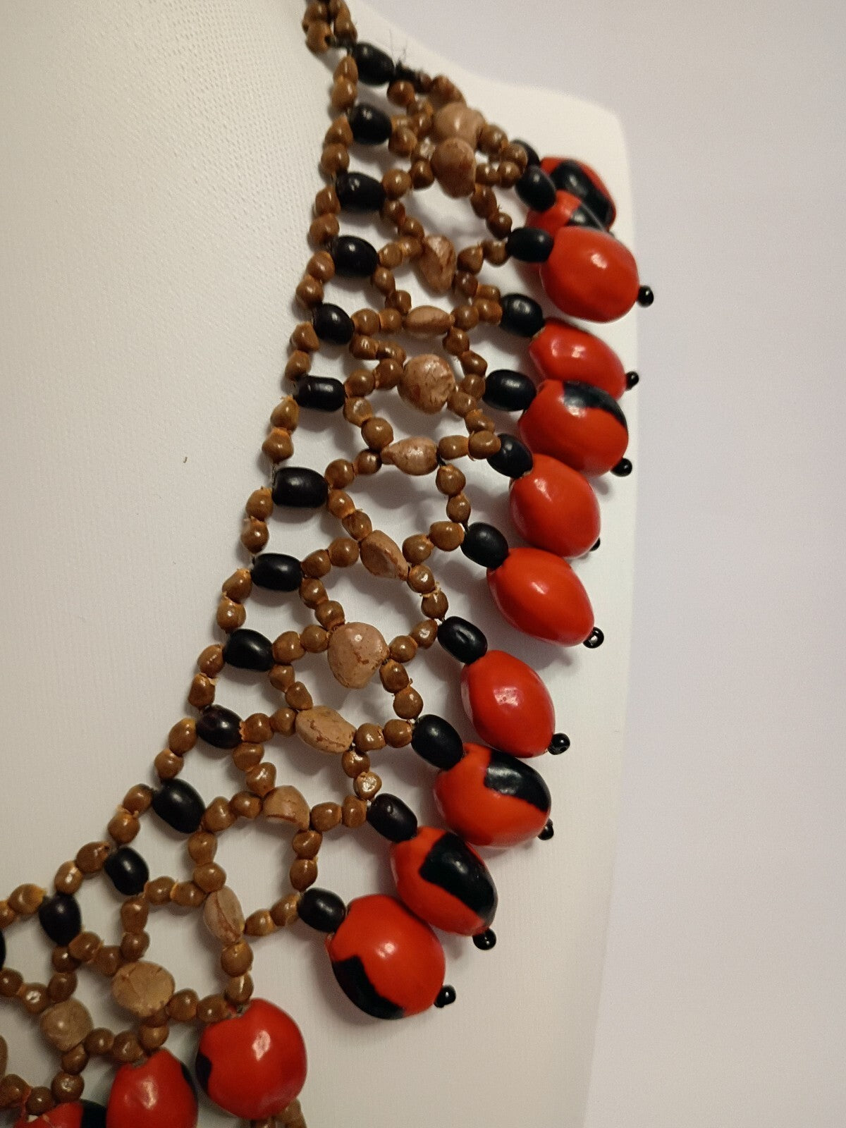 Vintage Tribal Inspired Fall Oranges and Browns Beaded Bib Statement Necklace