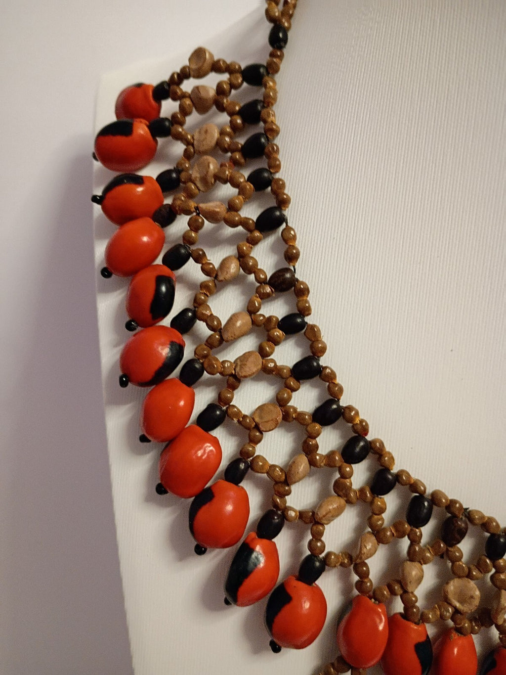 Vintage Tribal Inspired Fall Oranges and Browns Beaded Bib Statement Necklace