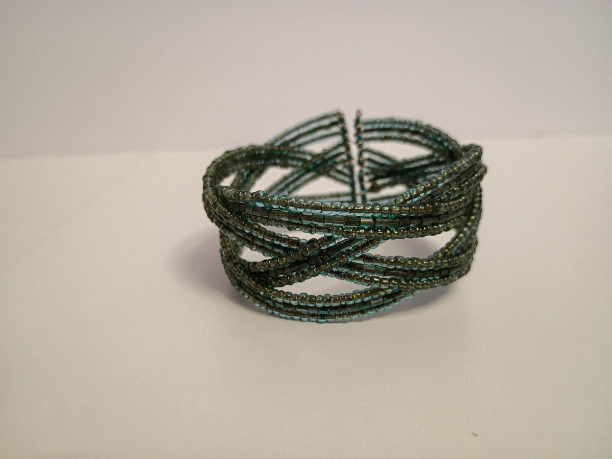 Vintage Delicate Green Multi-Strand Seed Bead Bracelet