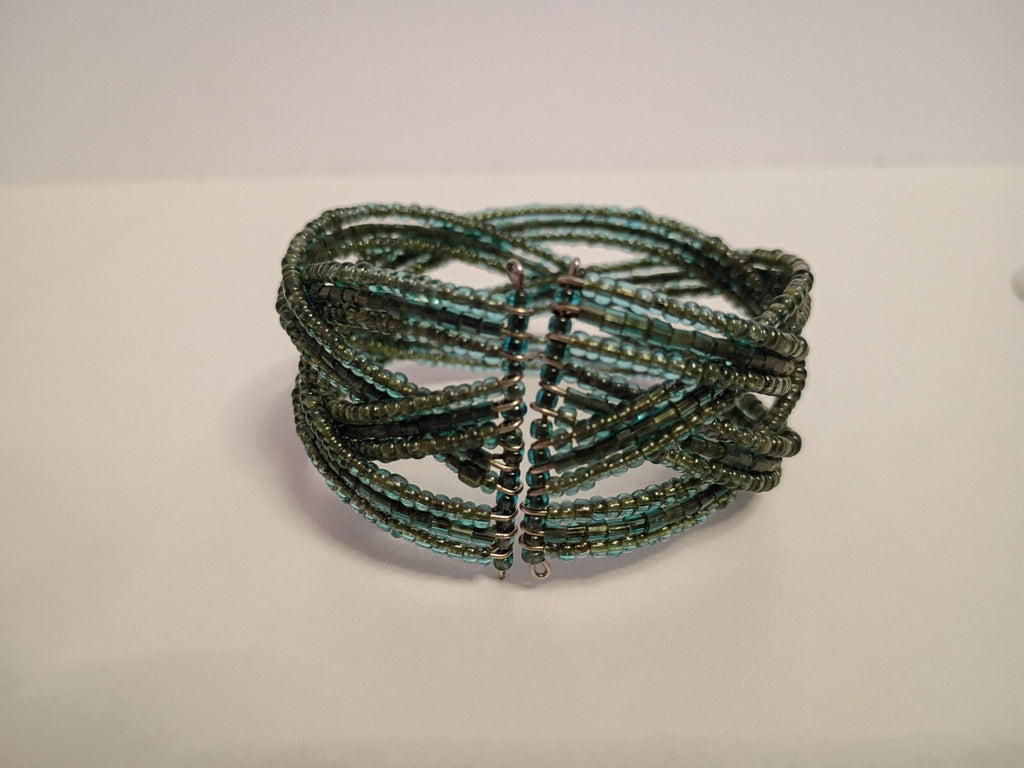 Vintage Delicate Green Multi-Strand Seed Bead Bracelet