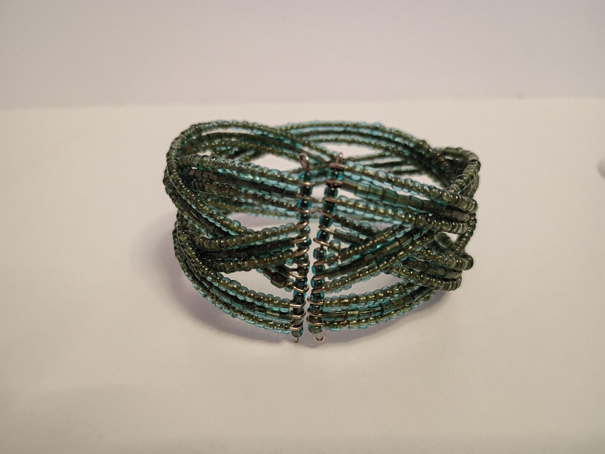 Vintage Delicate Green Multi-Strand Seed Bead Bracelet