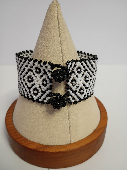 Black and White Beaded Cuff Bracelet