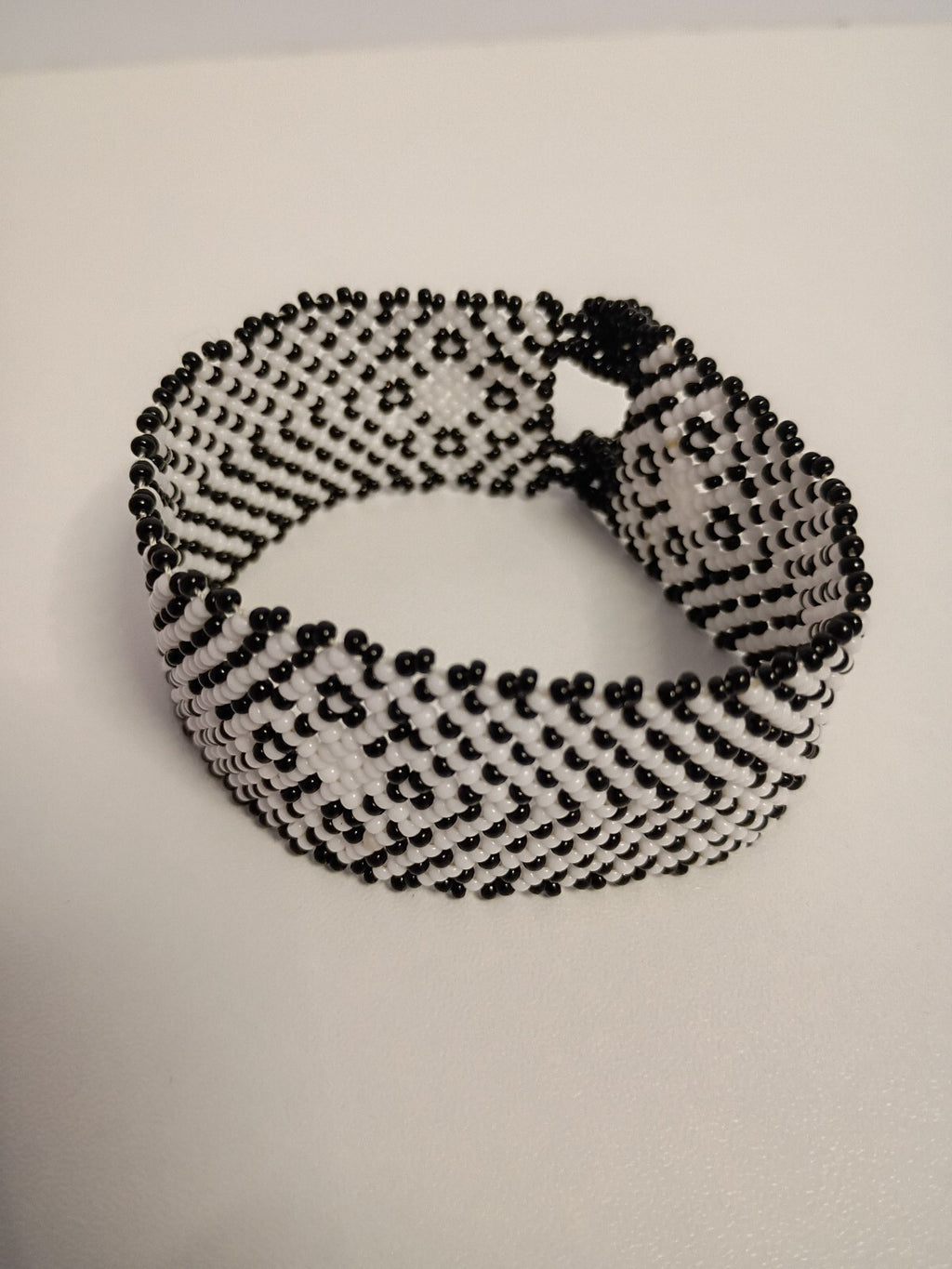 Black and White Beaded Cuff Bracelet