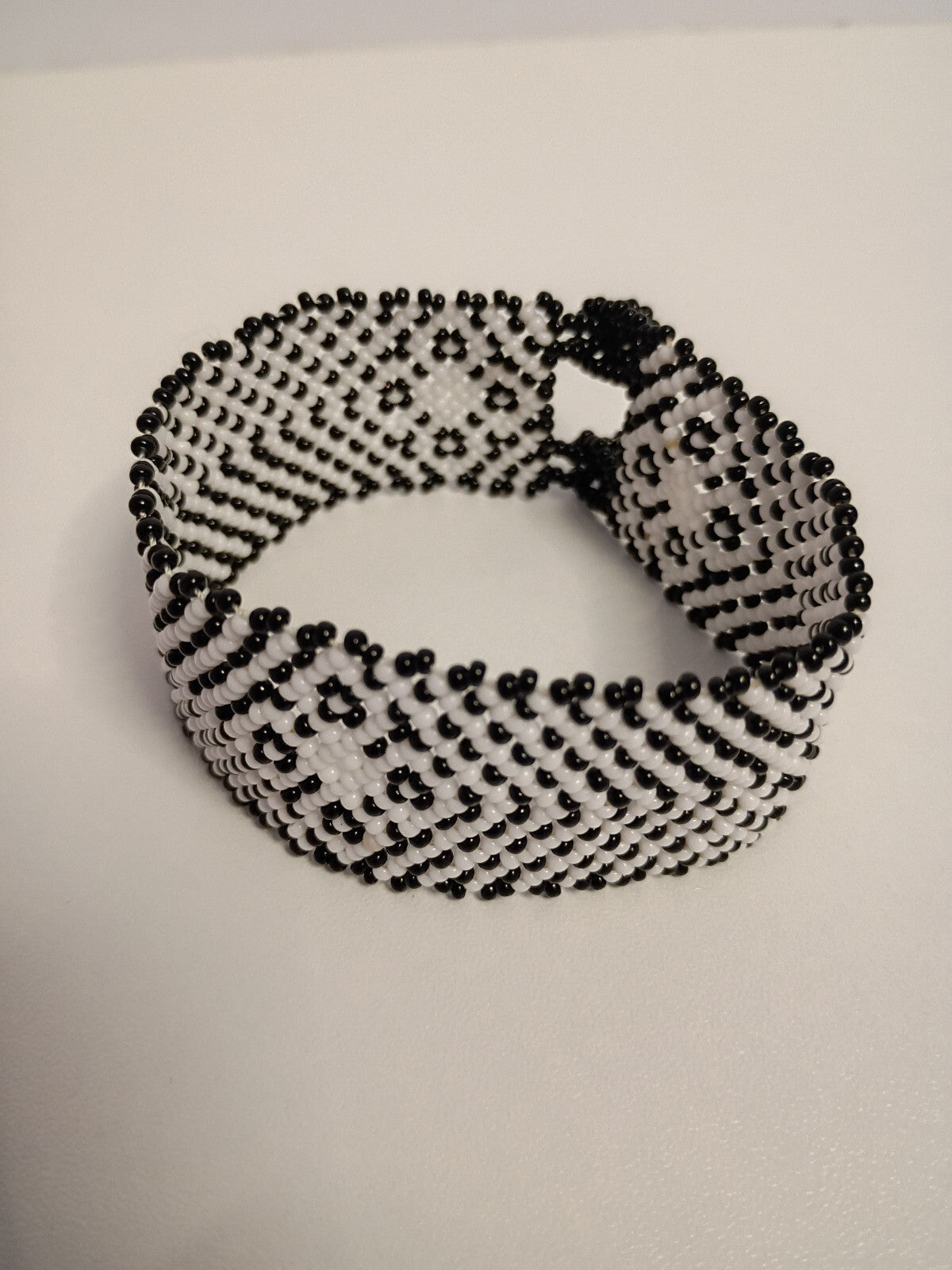 Black and White Beaded Cuff Bracelet