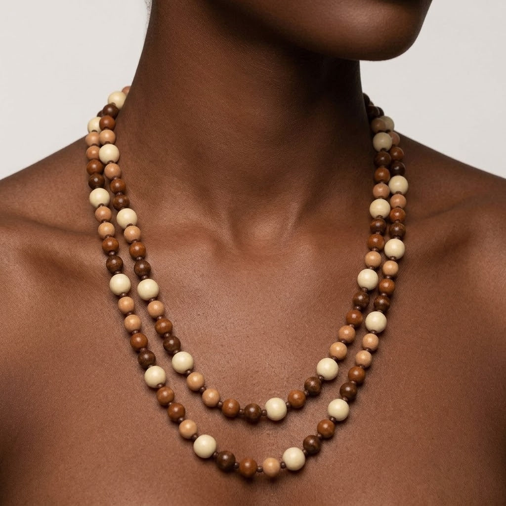 Vintage Beaded CHOCOLATE DIVA Tri Shade Strand Long 48" Necklace