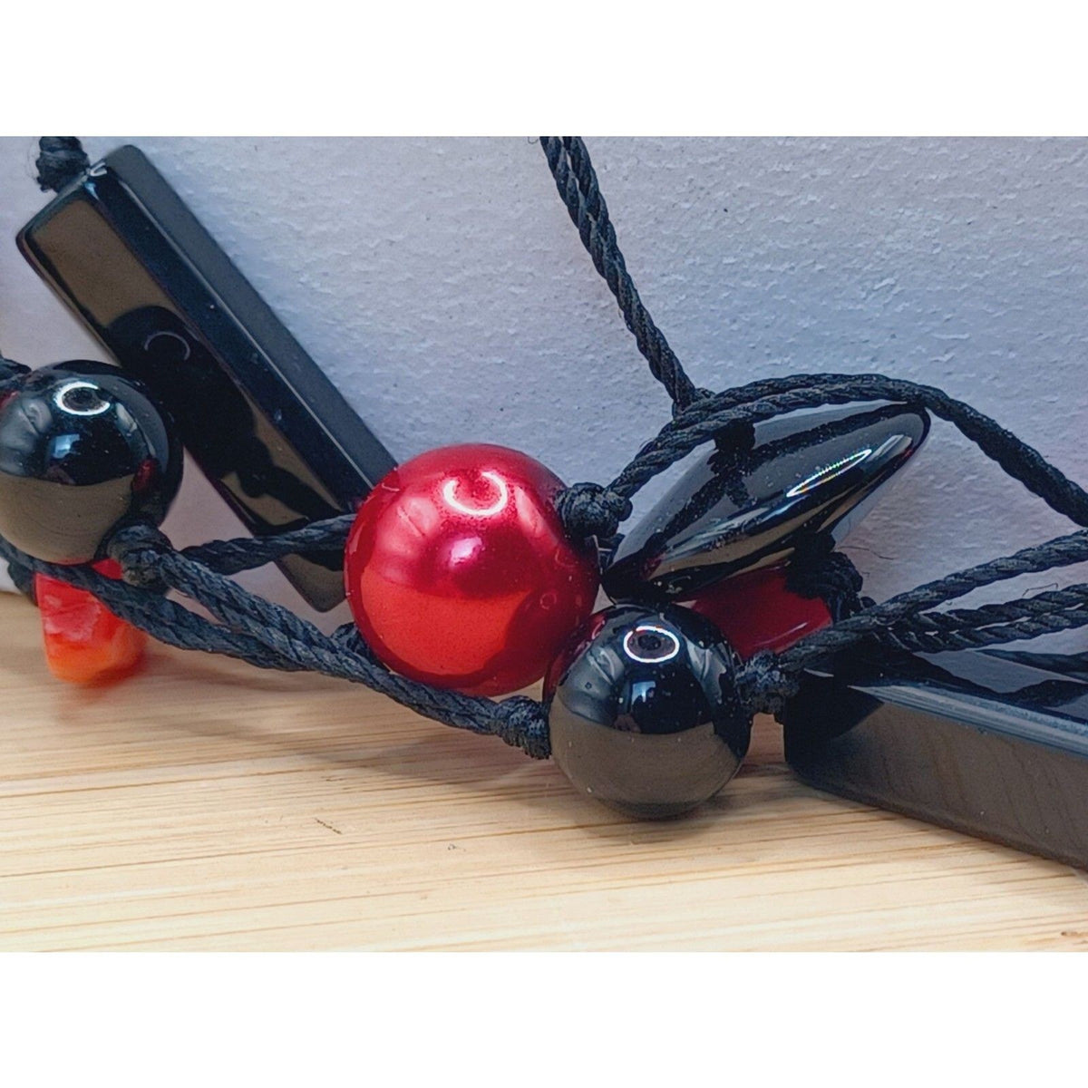 Vintage Red and Black Geometric Shaped Glass Bead 5 Strand Layered Necklace