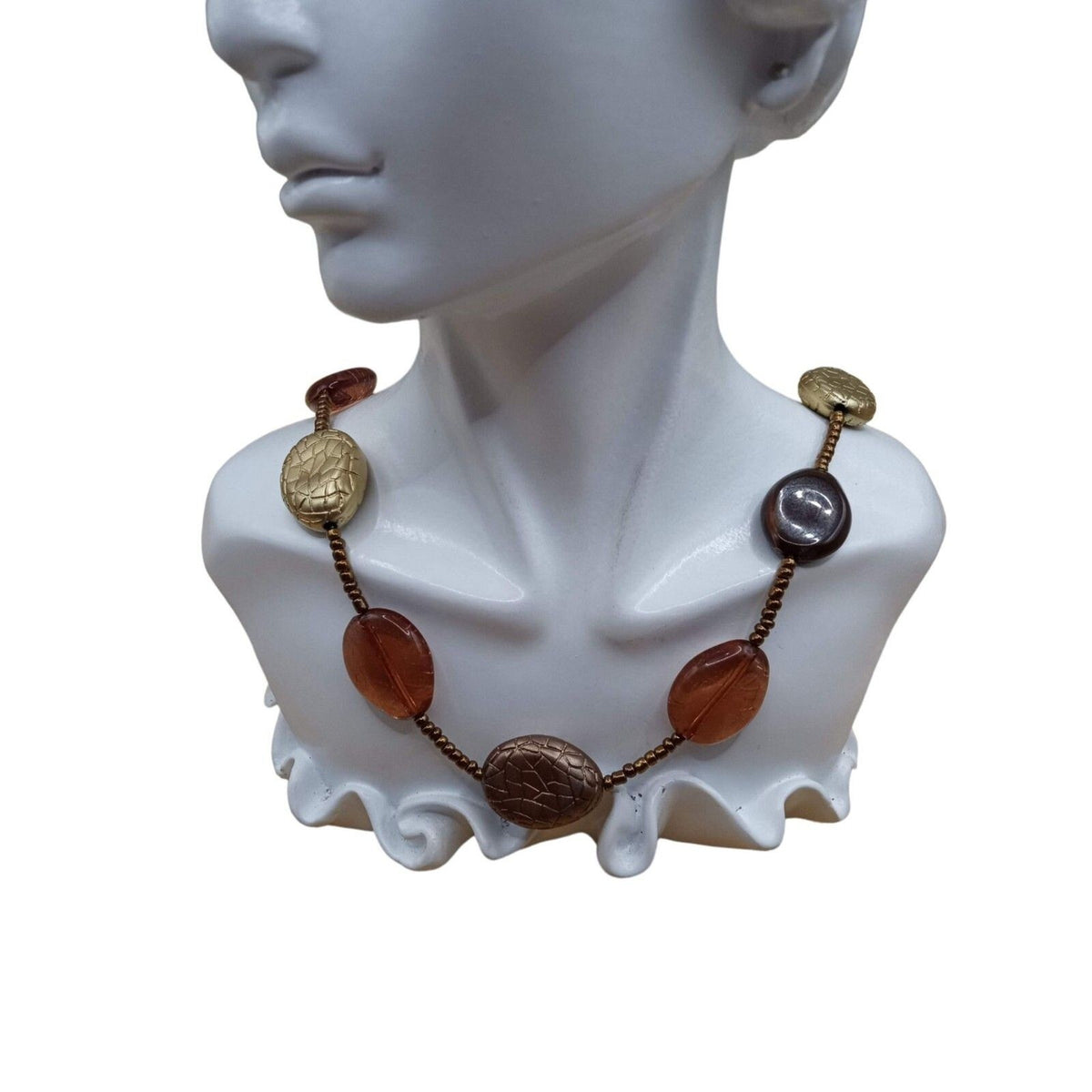Vintage Lucite Oval Beads Seed Beads Metallic Shade Necklace