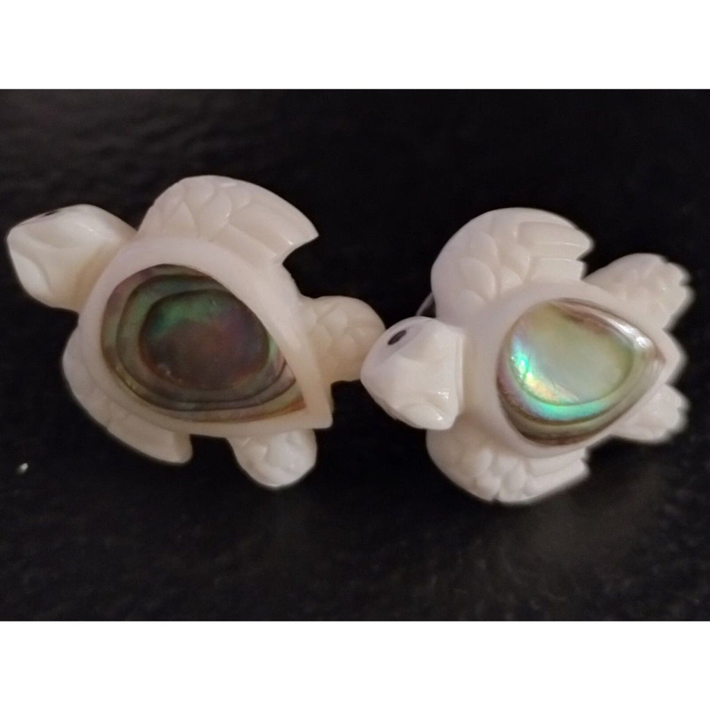 Vintage Bali Abalone Sea Turtle Pendant Necklace and Earring Set