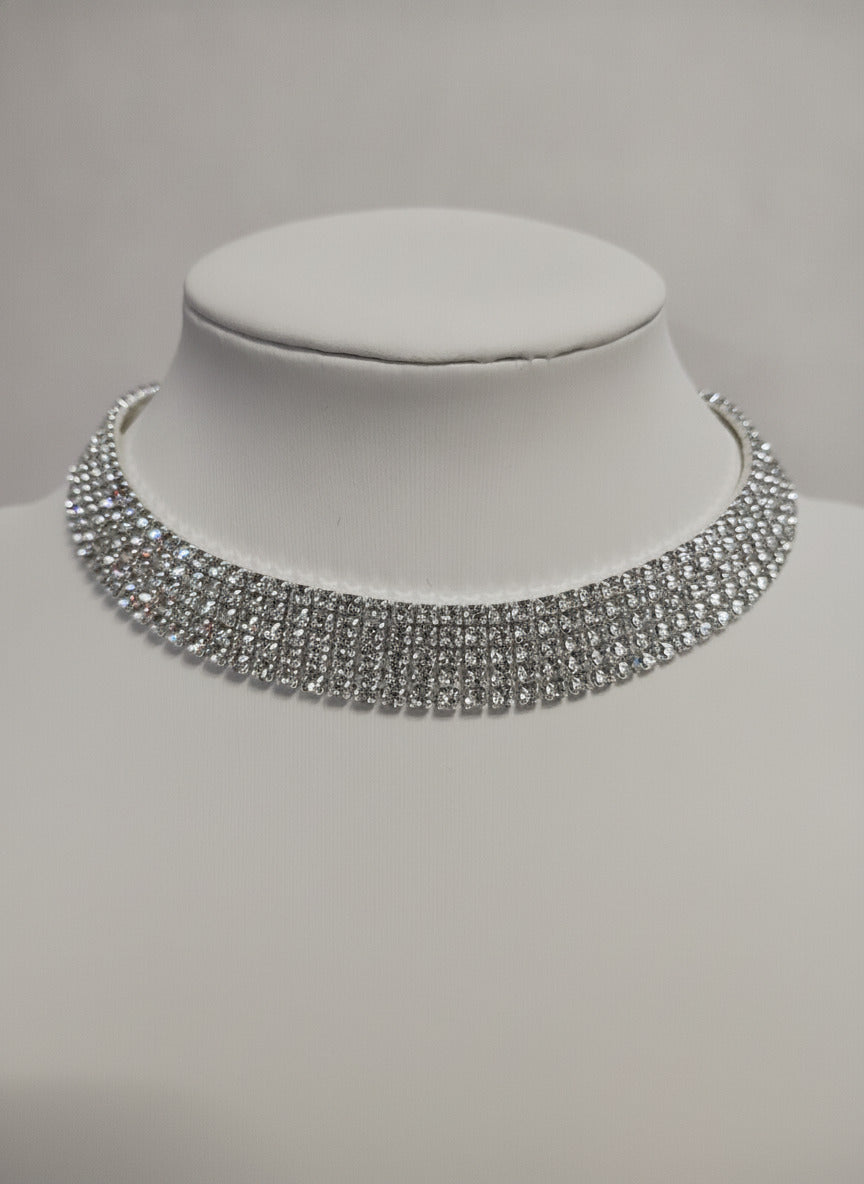 Vintage Glittery Rhinestone Mesh Choker Necklace Fashionable