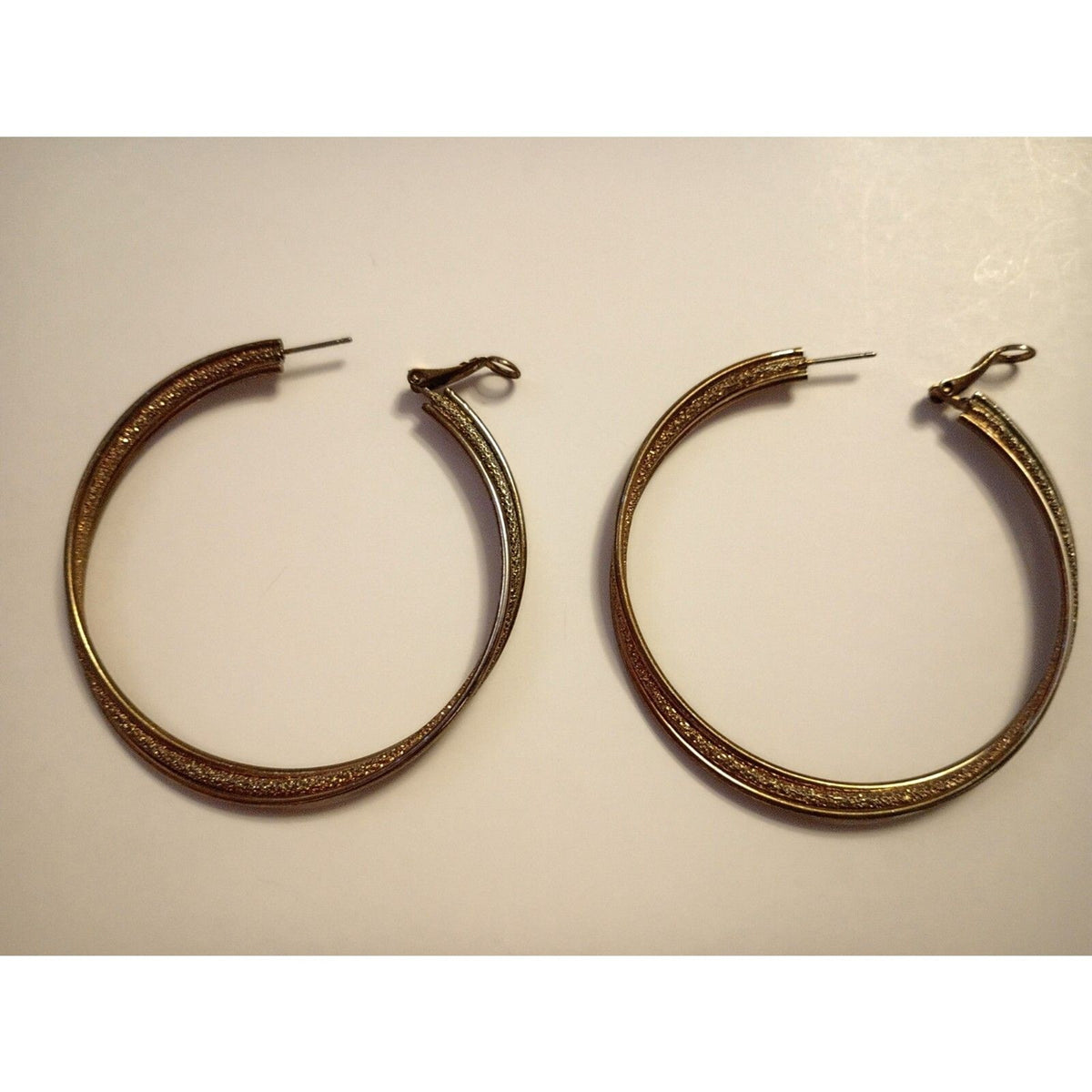 Vintage 2" Large Twisted Two-Tone Gold & Silver Druzy Center Hoop Earrings