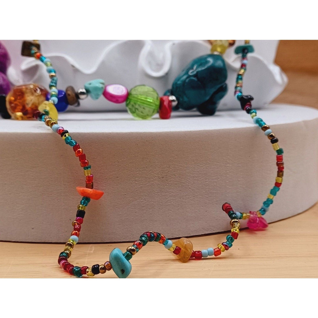 Stone Chip & Glass Bead Multi Color Double Strand Necklace