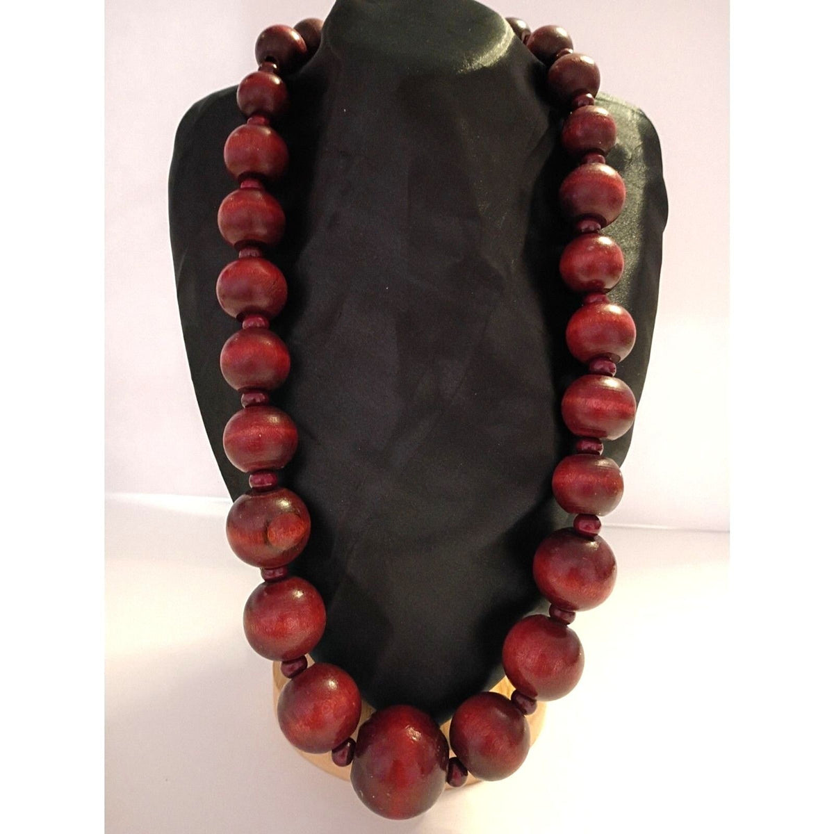 Vintage Bold Chunky Wooden Bead Necklace 26" long