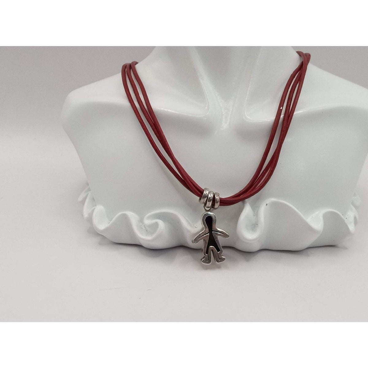 Sterling Silver Nicholas Boy Pendant on Red Leather Toggle Necklace