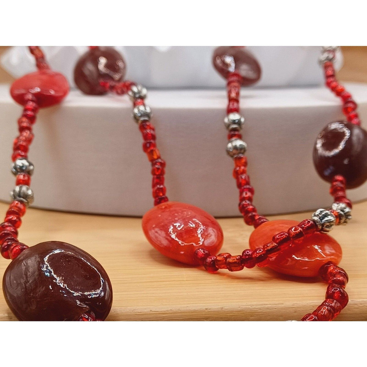 VTG Red and Blood Red Faceted Glass Bead Stations Necklace