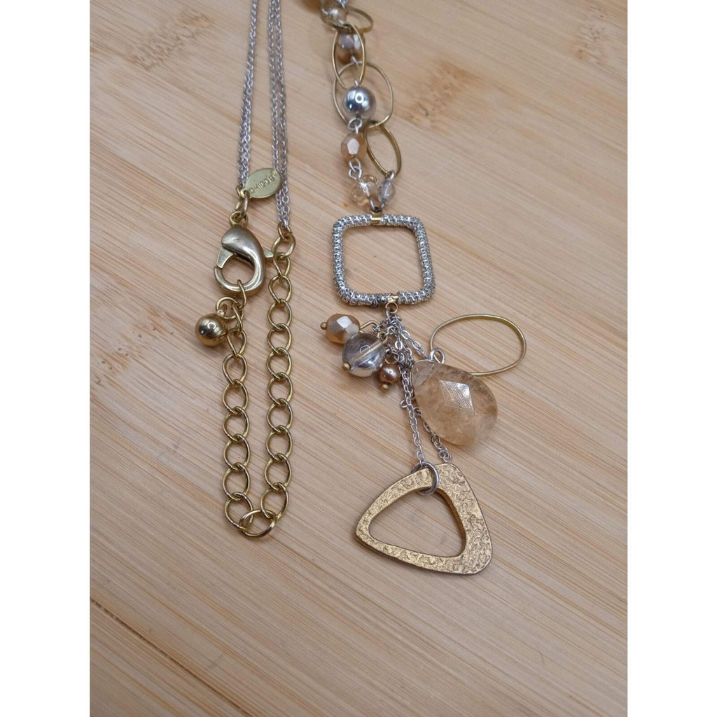 Vintage Chico's Mixed Metal Geometric Link Faceted Bead Necklace