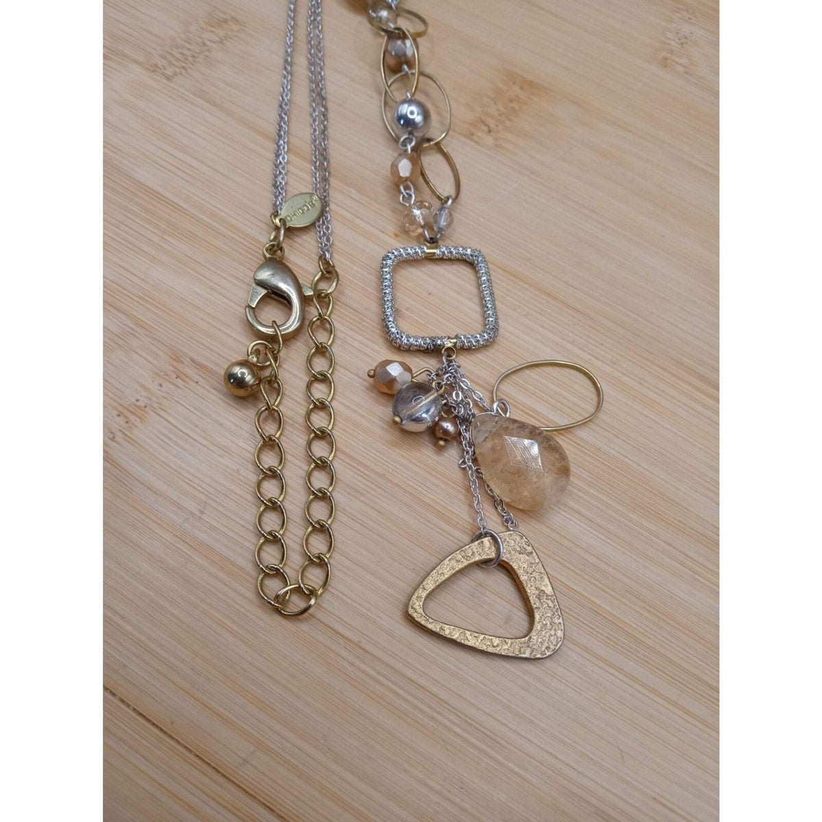 Vintage Chico's Mixed Metal Geometric Link Faceted Bead Necklace