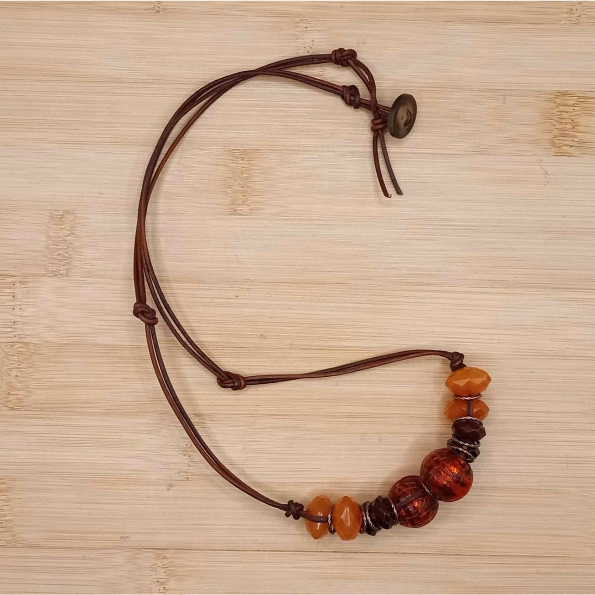 Vintage Autumn Tones Textured Glass & Lucite Bead Boho Necklace