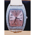 Women's JJ Square Rhinestone Quartz *Working* Watch w Pink Face and Cream Straps