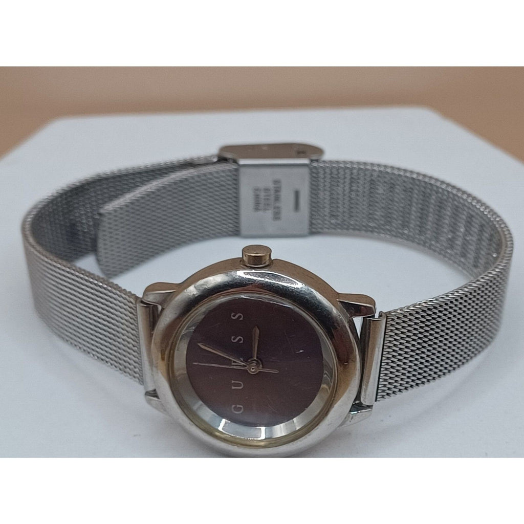 GUESS Women's Blue Face "WORKING" Watch Silver Tone Mesh