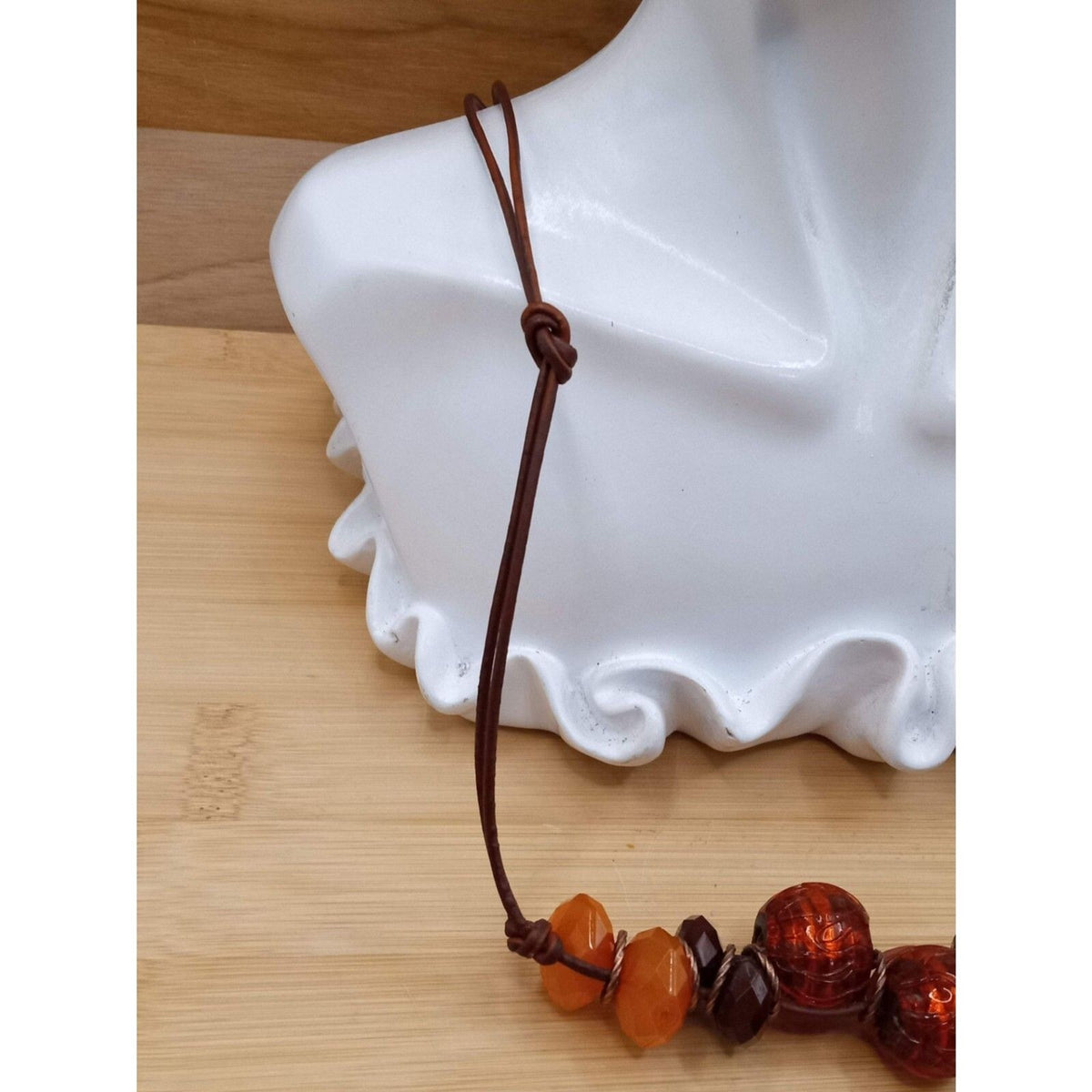 Vintage Autumn Tones Textured Glass & Lucite Bead Boho Necklace