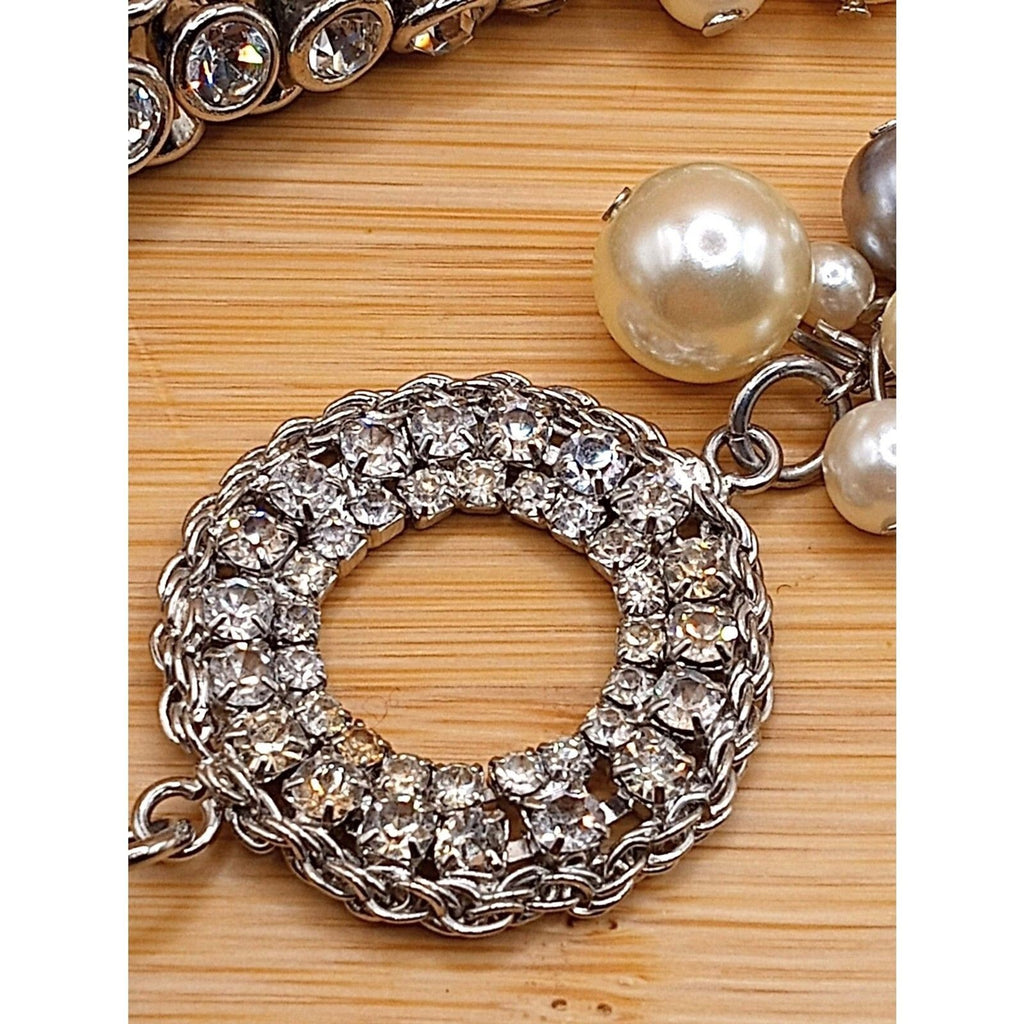 Vintage Mixed Media Brutalist, Clear & Black Rhinestones Lucite Beads Necklace