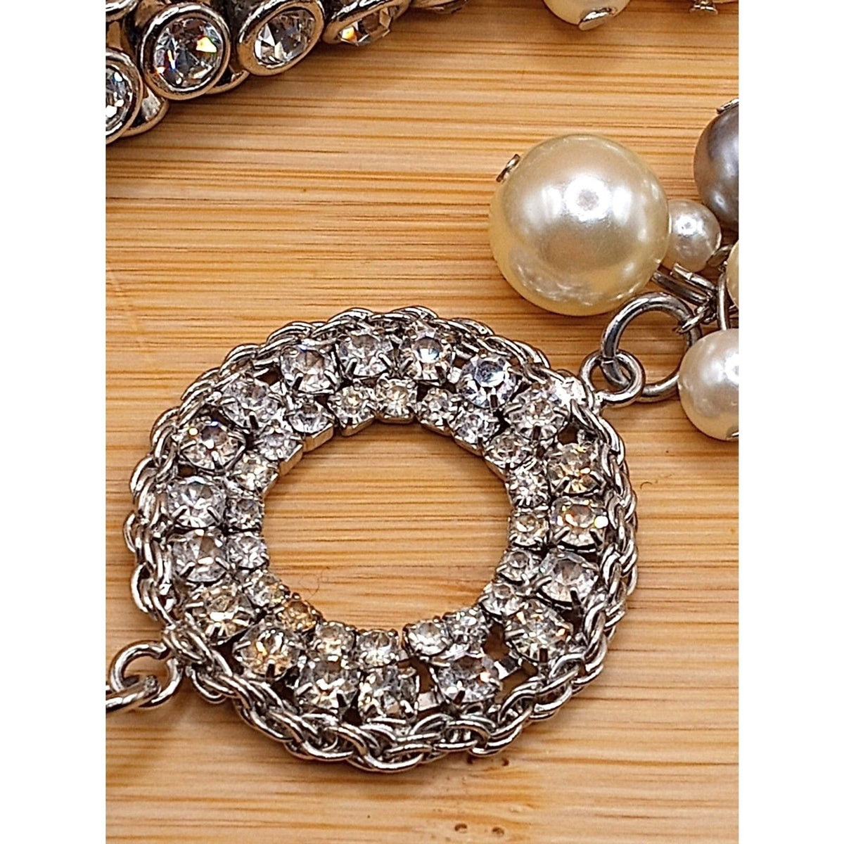 Vintage Mixed Media Brutalist, Clear & Black Rhinestones Lucite Beads Necklace