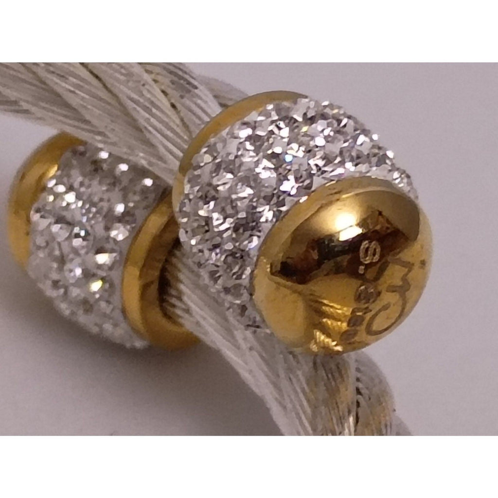 Marsala Signed Stainless Steel Cable Rope & Rhinestone Barrel Accent Cuff Bracelet