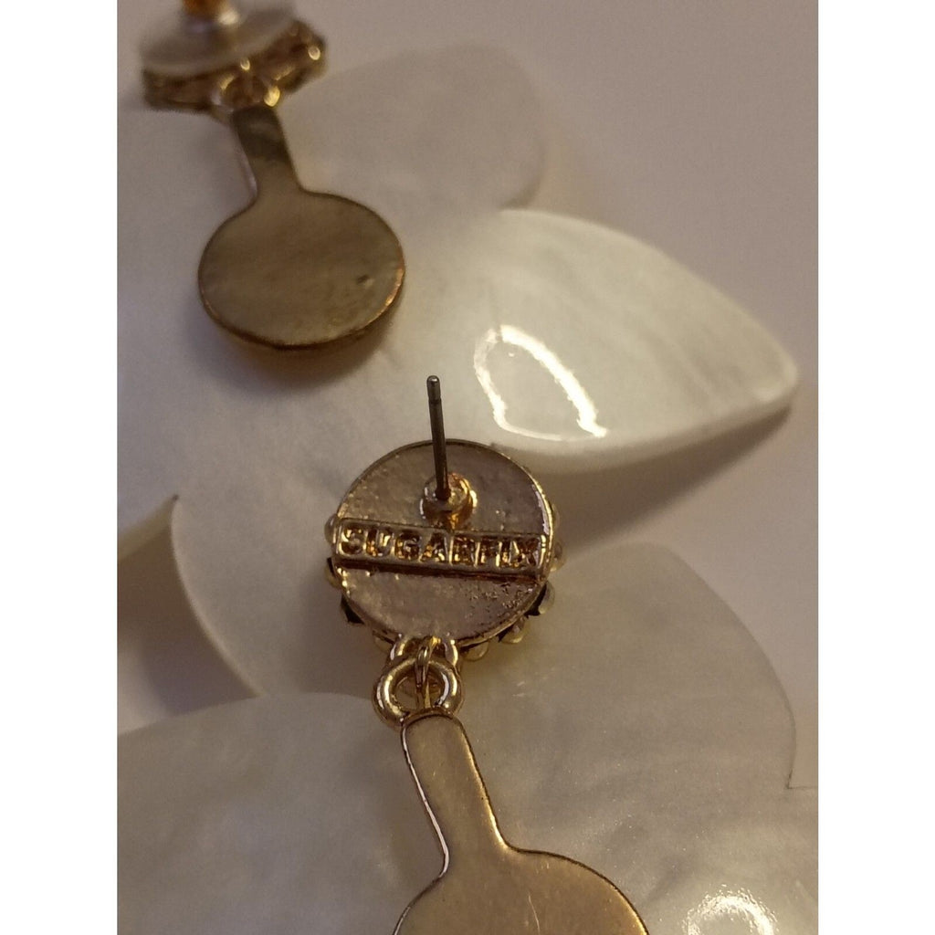 Vintage Sugarfix Floral Faux Mother of Pearl Gold Accent Dangle Earrings