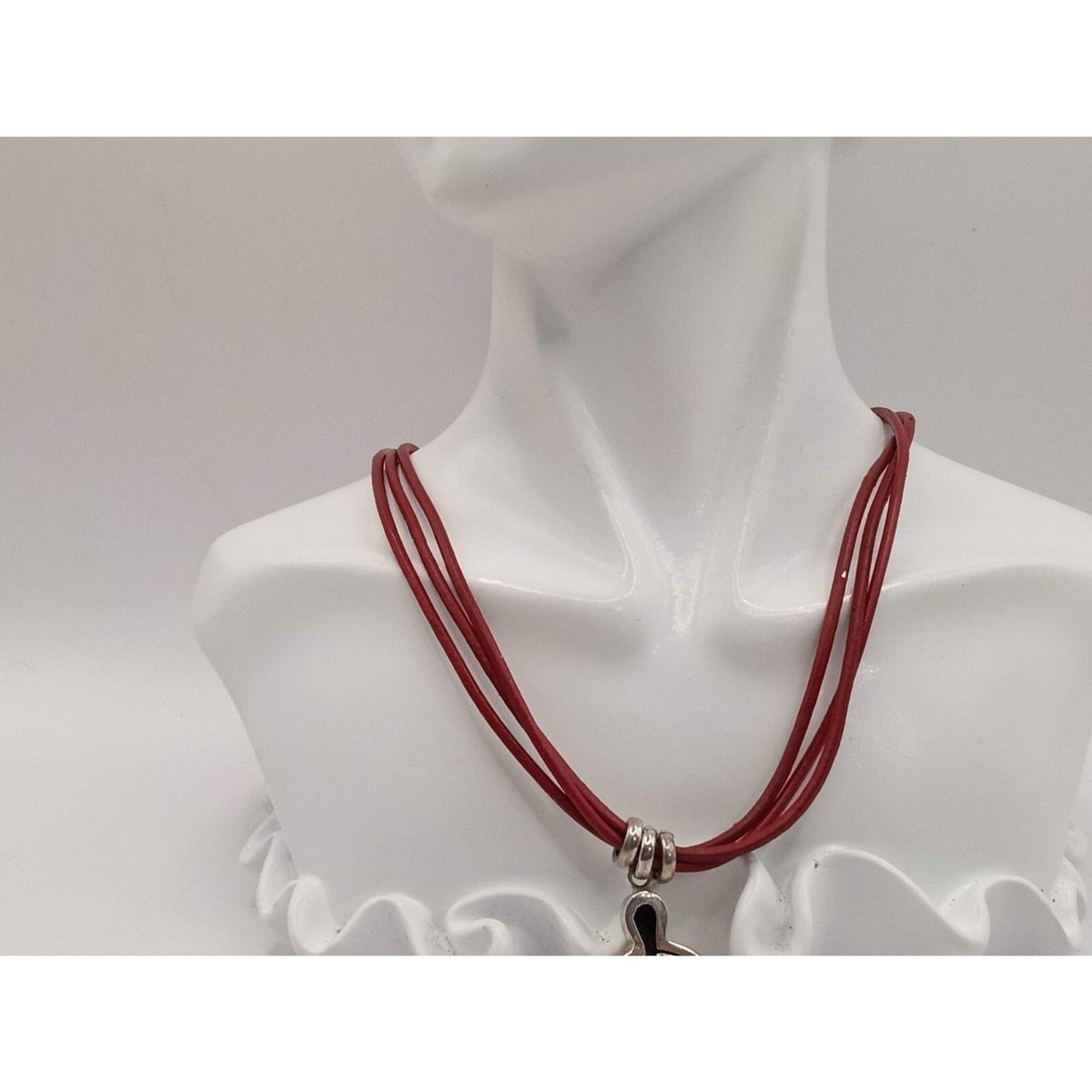 Sterling Silver Nicholas Boy Pendant on Red Leather Toggle Necklace