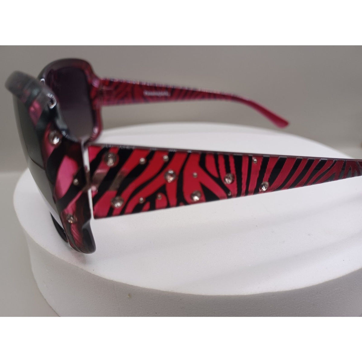 Panama Jack Pink and Black Zebra Print Rhinestone Bling Sunglasses