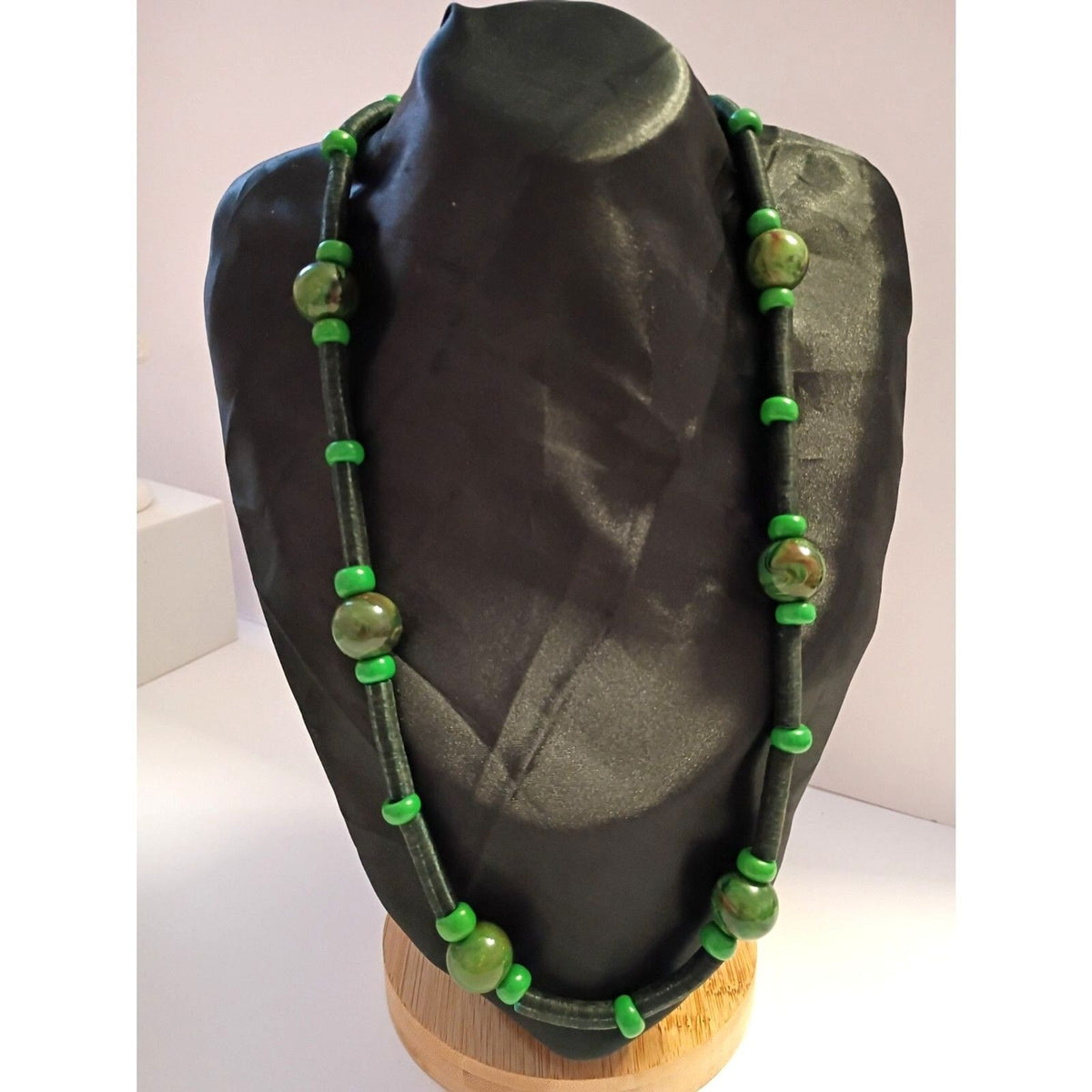 Vintage Necklace of Green Marbled Resin Beads