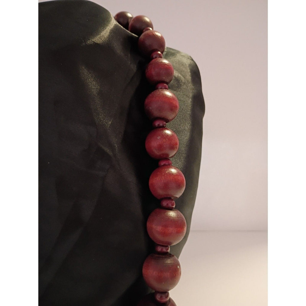 Vintage Bold Chunky Wooden Bead Necklace 26" long