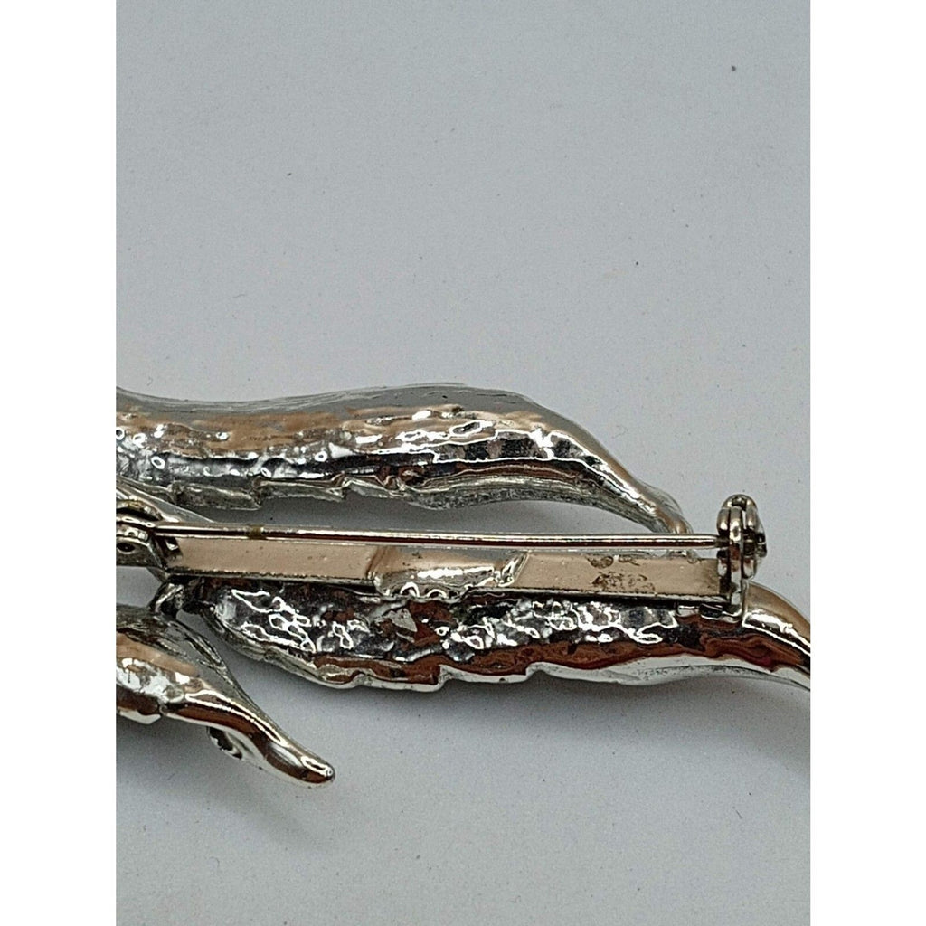 Vintage Nature Pin Brooch Silver Toned Textured Leave Design