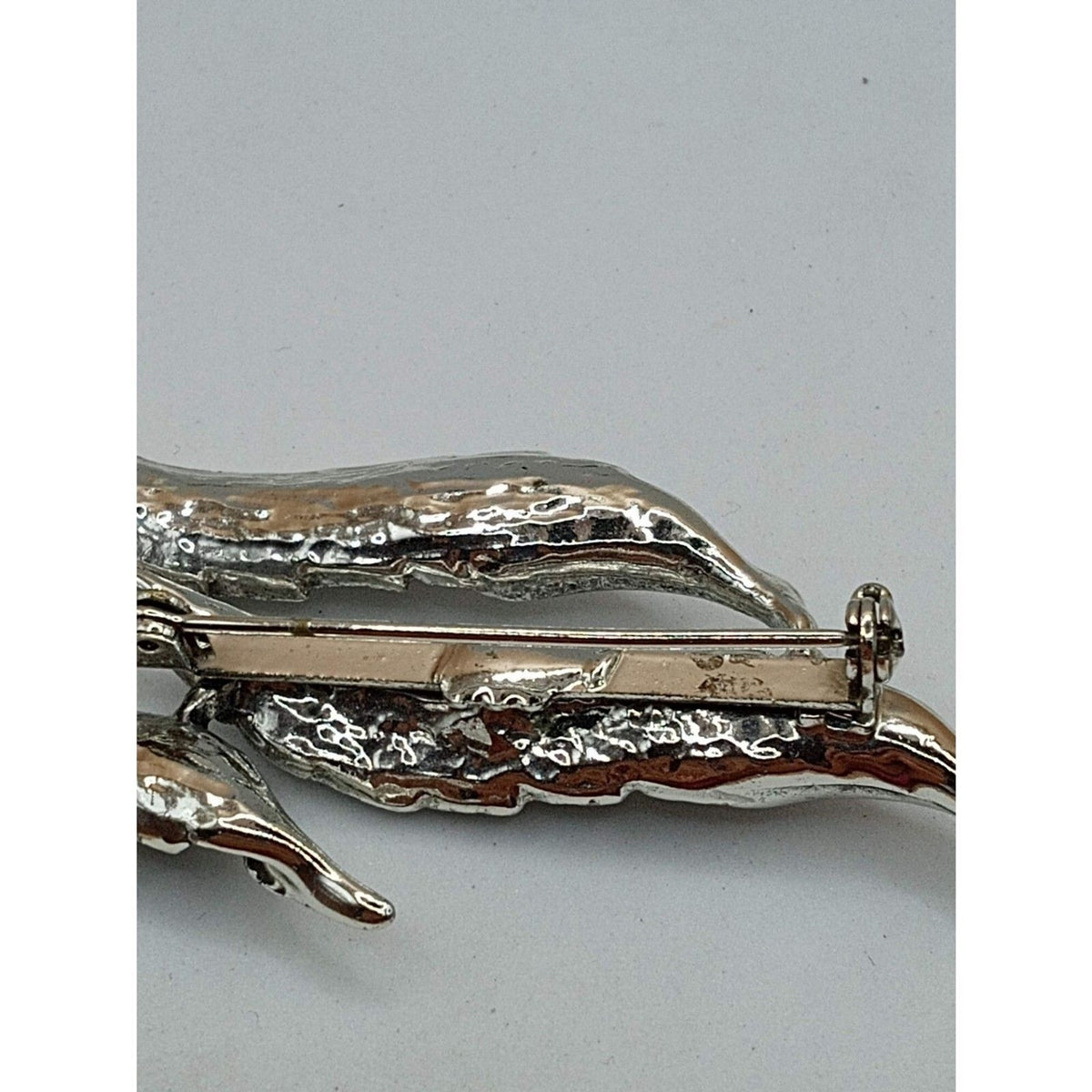 Vintage Nature Pin Brooch Silver Toned Textured Leave Design