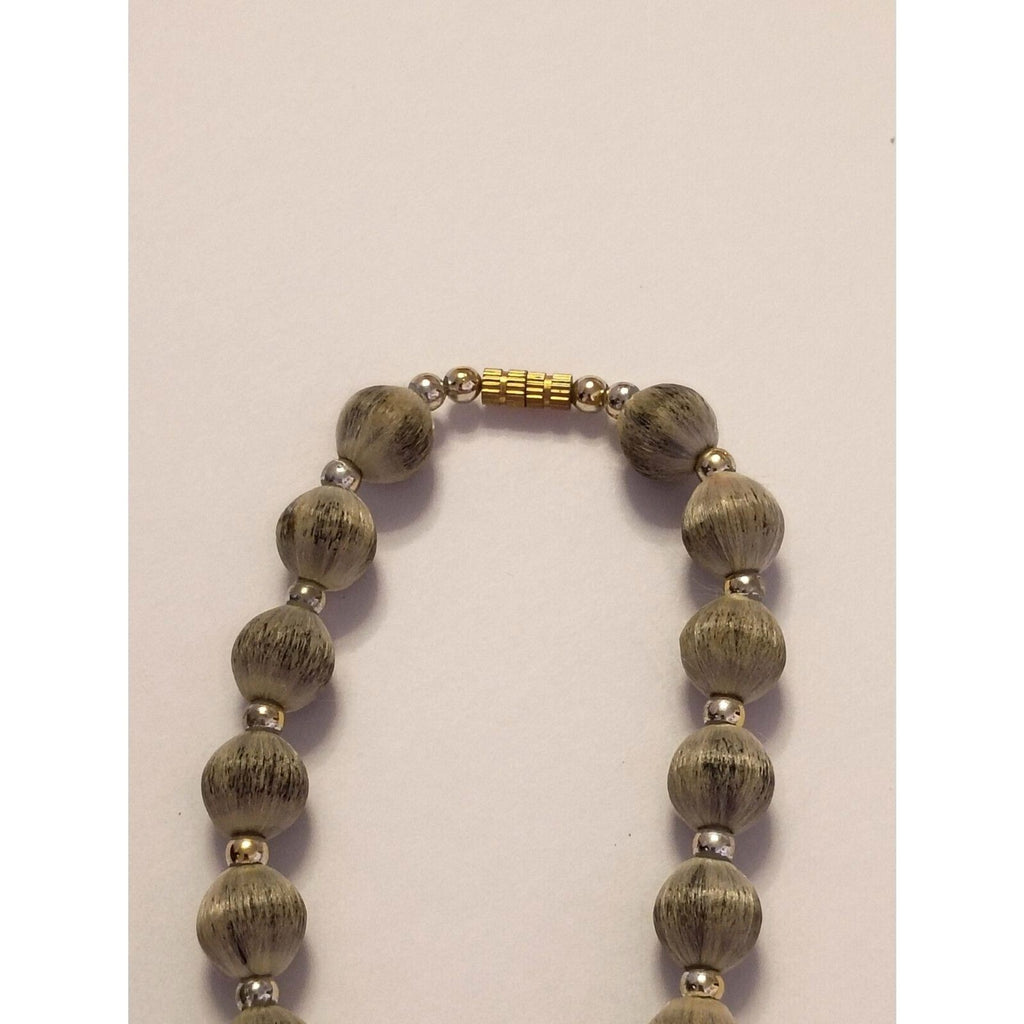 Matinee Necklace of Gray Satin Silk Thread Wrapped beads