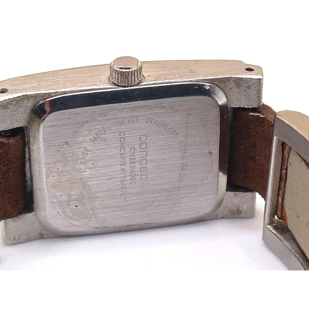 Concepts Women's Fashion Silver Tone and Brown Strap Band Watch NEW BATTERY