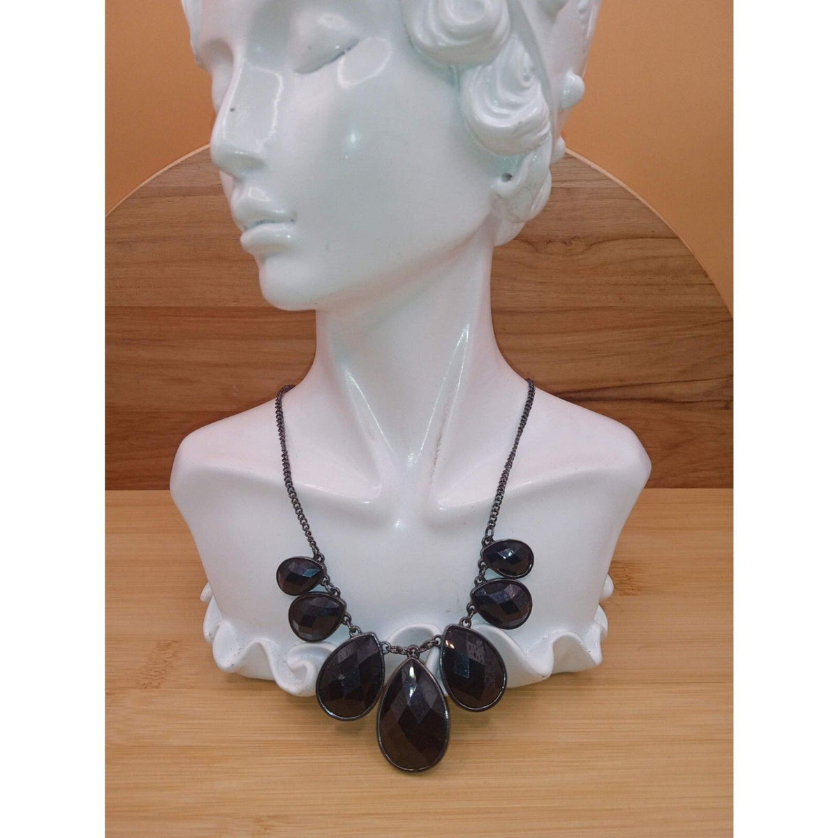 The Limited Vintage Black Resin Faceted Cabochon Bib Statement Necklace