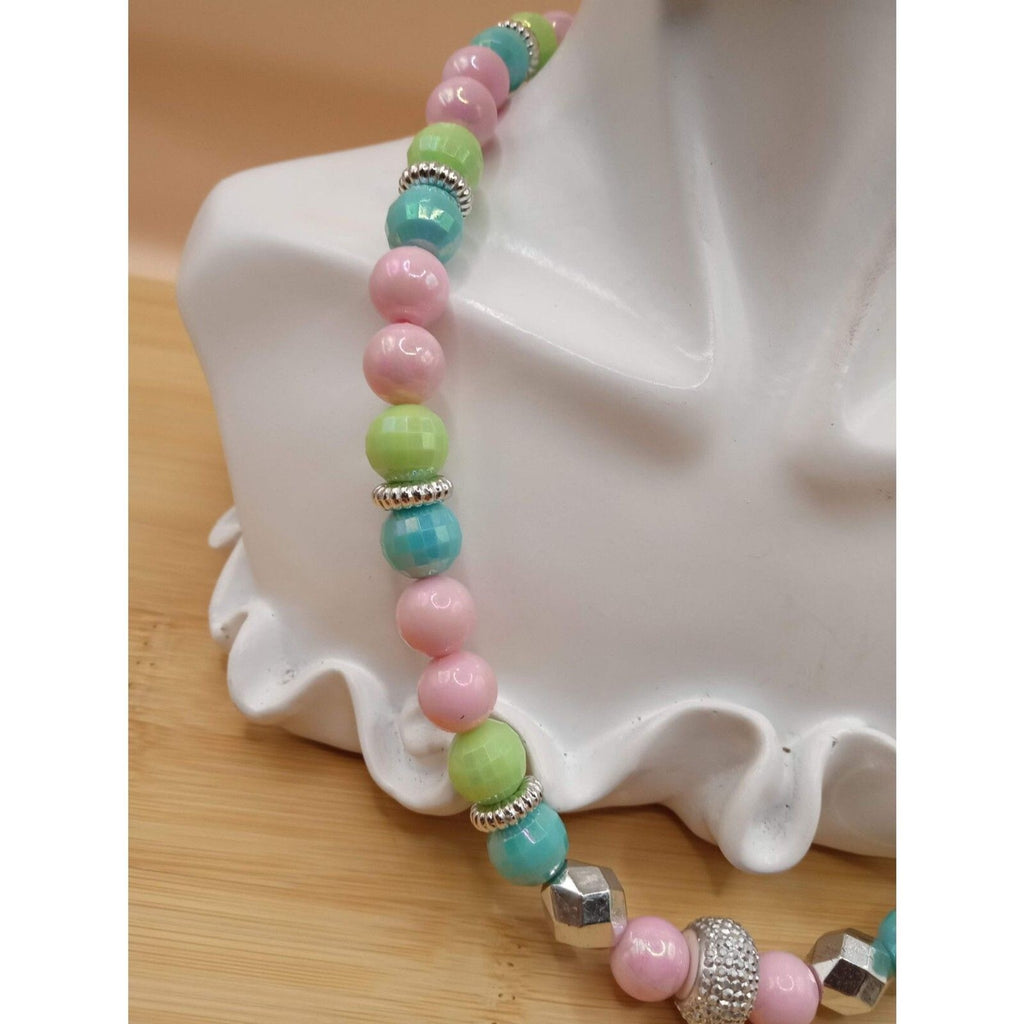 Vintage Pastel Pink, Green, Blue Acrylic w Fancy Spacers Beaded Necklace