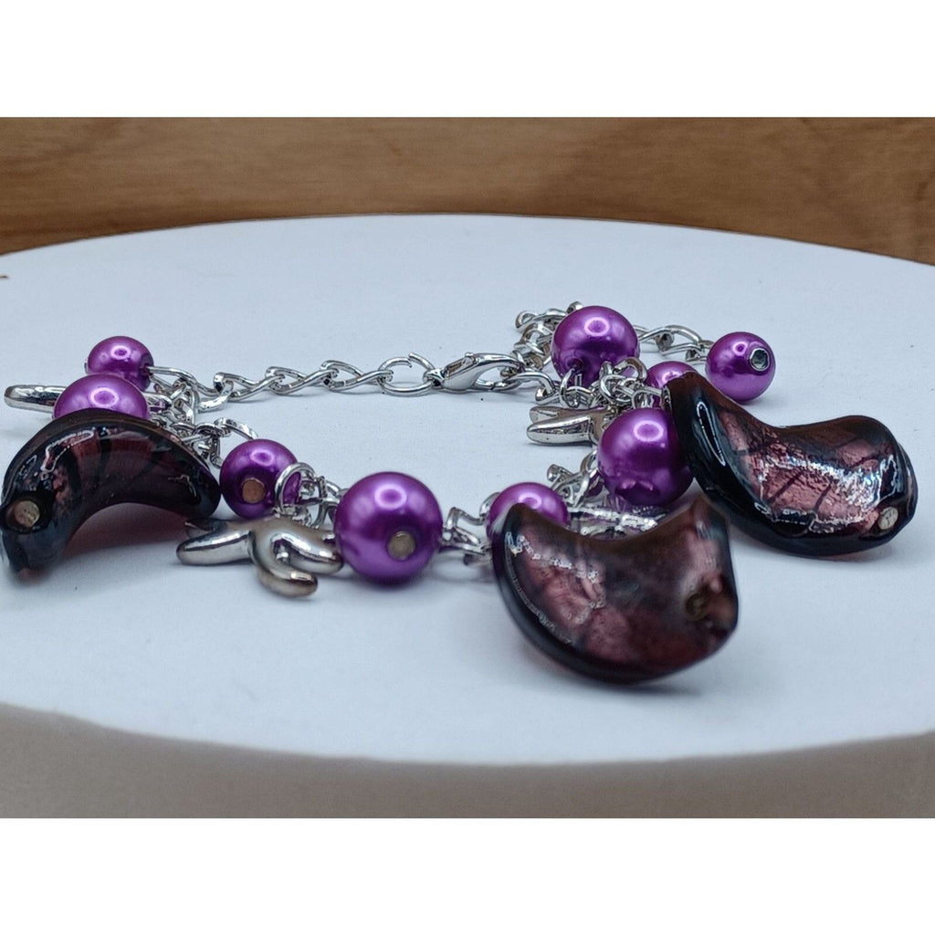 Vintage Purple Twist Beads Dragonfly Fairy Charm Bracelet