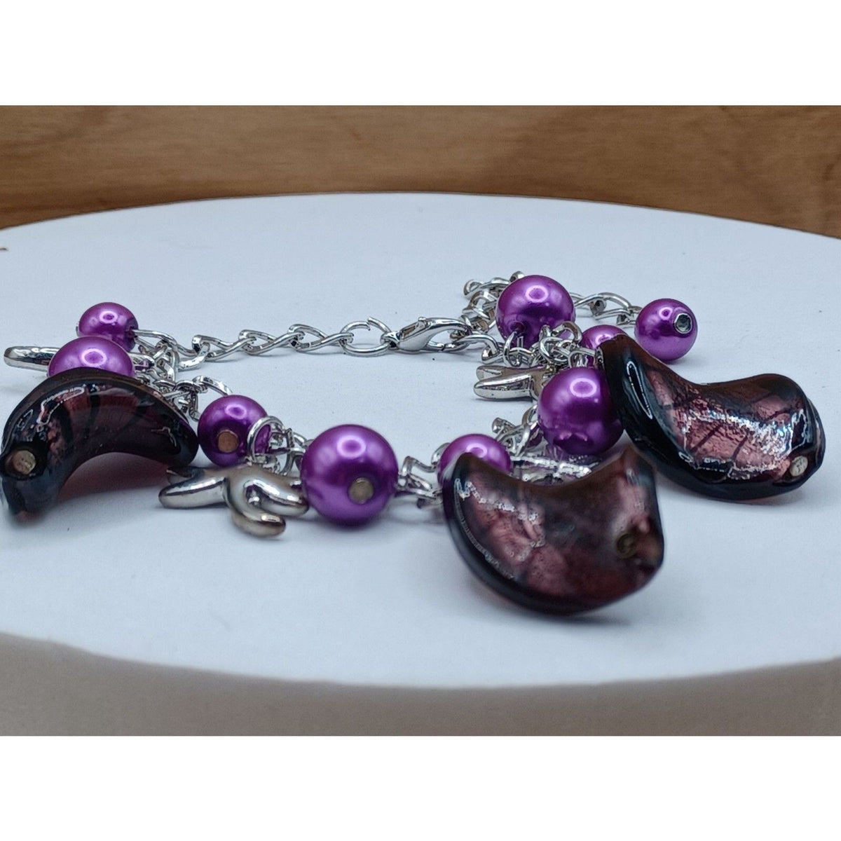 Vintage Purple Twist Beads Dragonfly Fairy Charm Bracelet