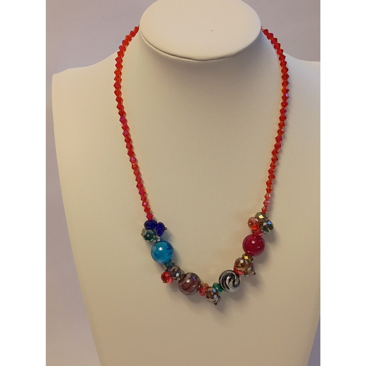 Artisan Lampwork Glass Beads Statement Multicolor Necklace