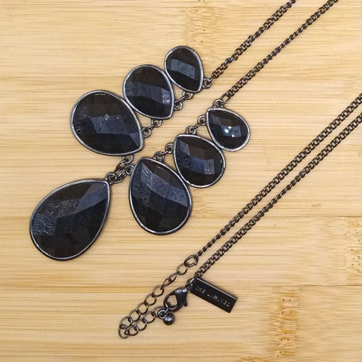 The Limited Vintage Black Resin Faceted Cabochon Bib Statement Necklace