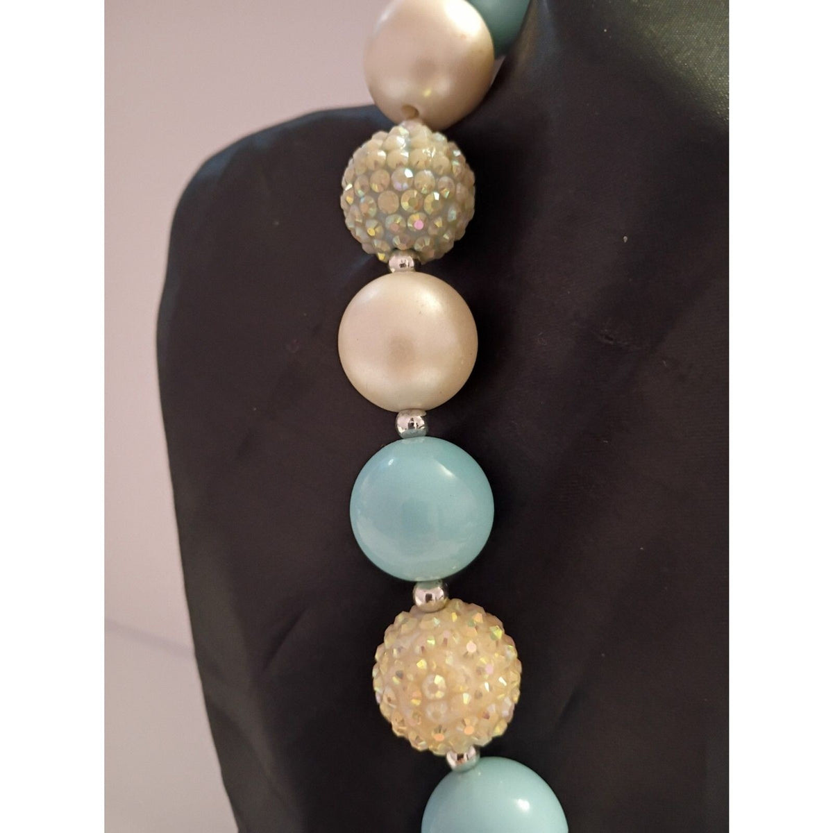 Beautiful Choker Necklace Blue, White and Disco Ball Beads