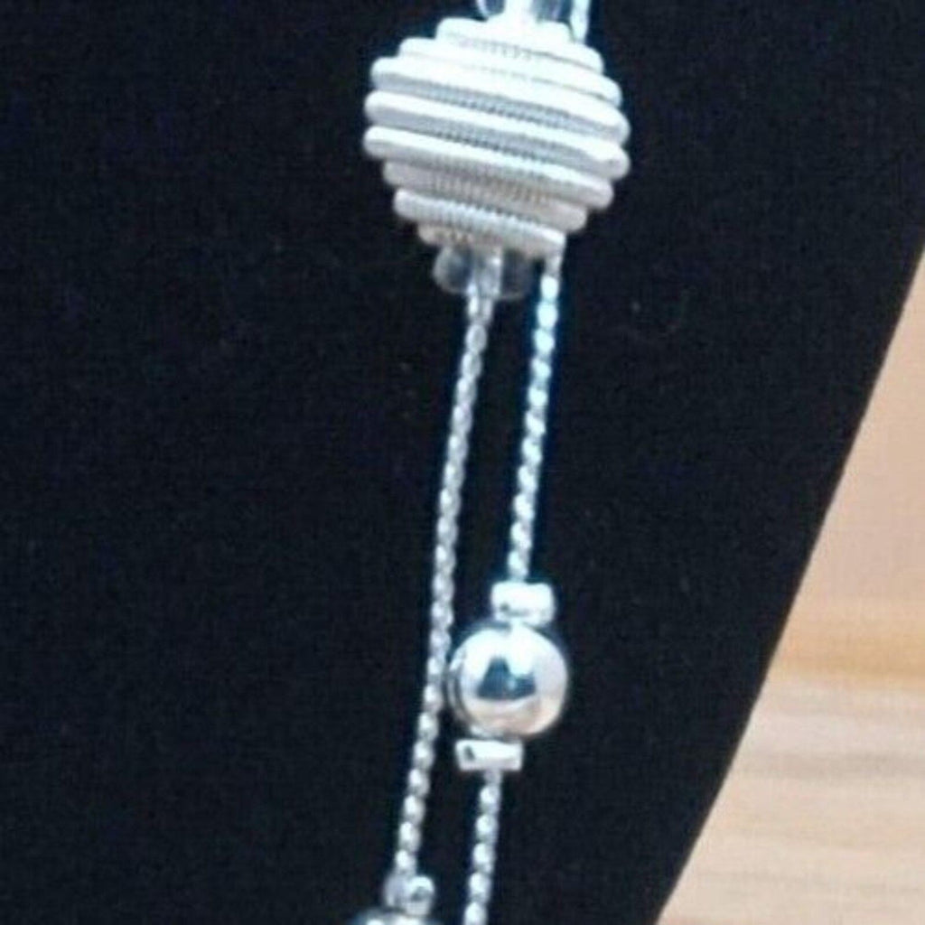 Vintage Silver-Tone Braided Bead & Knot Long Necklace