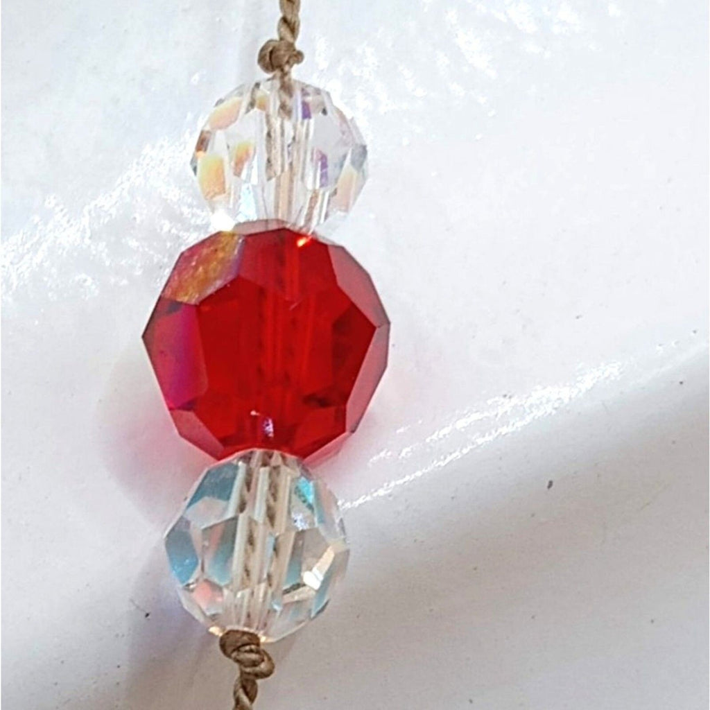 60s Iridescent Red, Clear Octagonal Cut Crystal Bead Necklace .925 Silver Clasp