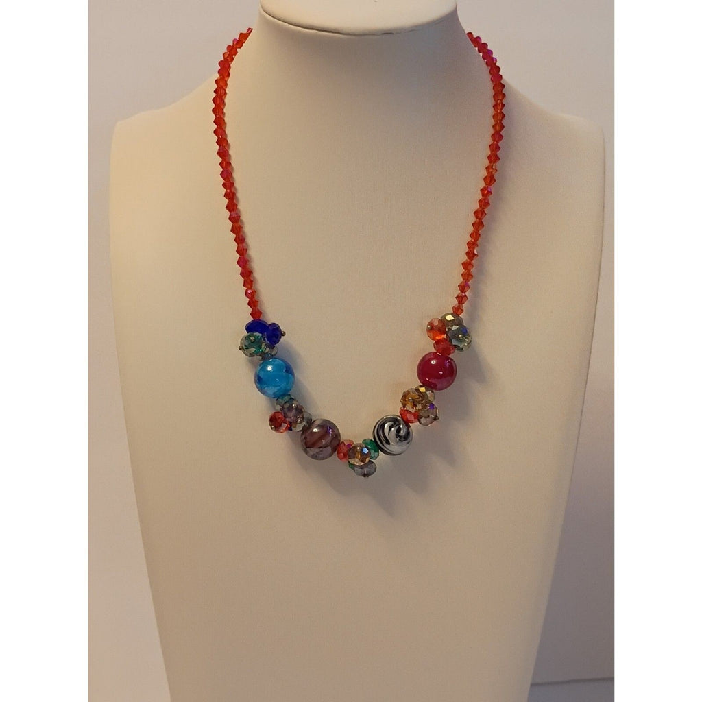 Artisan Lampwork Glass Beads Statement Multicolor Necklace